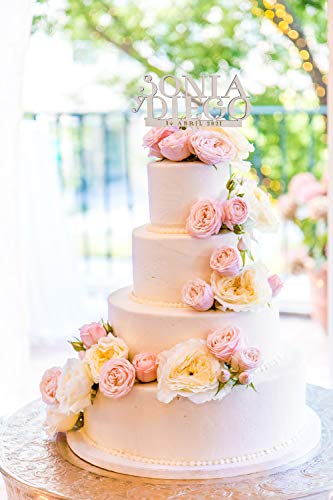 MONAMÍ - Topper Personalizado para Tarta de Boda, Nombres mayúsculas. Madera de Haya 3 mm Grosor y 17 x 14 cm