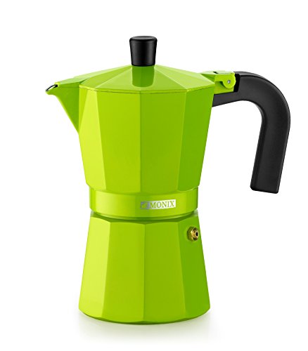 Monix Lima Cafetera Italiana, Capacidad 3 Tazas, Aluminio, Verde, 9 cm