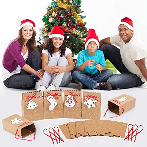 MonQi 30 Pieces Gran Capacidad Bolsas de Papel Navideñas con 30 Etiquetas Navideñas y Cinta Navideña, Caja de Papel de Navidad Fácil de Plegar para Decoraciones Navideñas (4.5 "x 3" x 7 ")