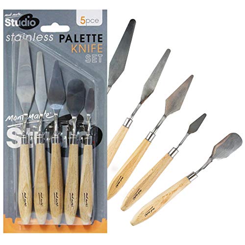 Mont Marte Espatulas Pintura - 5 Espátulas Pintura de diferentes formas - Palette Knife ideales para el trabajo con pinturas - Perfecto para Principiantes, Profesionales y Artistas