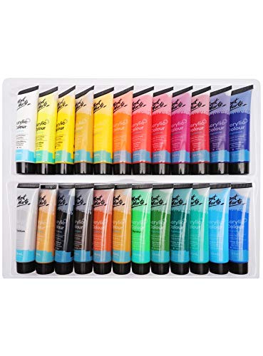 Mont Marte Juego de Pintura Acrílica Premium - 24 piezas (Tubos 36ml) - Ideal para Pintura Acrílica - Colores Brillantes y Luminosos con gran opacidad - Perfecto para Principiantes y Profesionales