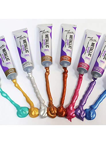 Mont Marte Pintura Acrilica - Metálica - 8 piezas, 18 ml tubos - Ideal para pintura acrílica - Colores brillantes y resistentes a la luz con gran opacidad - Ideal para Principiantes y Artistas
