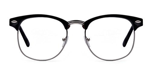 Montura para gafas Outray de pasta y metal, estilo retro, cristales transparentes plateado negro/plata talla única