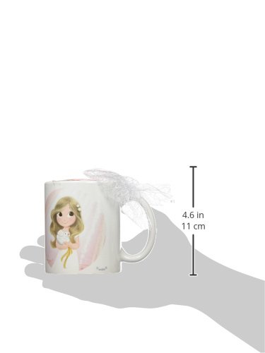 Mopec Taza Primera Comunión de Porcelana para niña Adornada con Caramelos de Frutas, Pack de 1 Unidad, Blanco, 8.20x8.20x9.50 cm