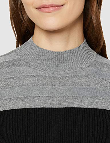 Morgan Pull Col roulé Bicolore MICO Pullover Sweater, Gris (Gris Chiné/Noir), Large (Talla del Fabricante: TL) Women's