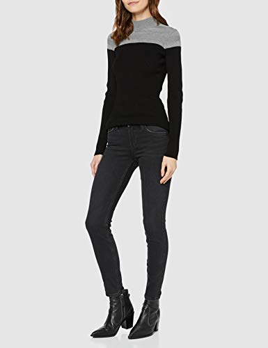 Morgan Pull Col roulé Bicolore MICO Pullover Sweater, Gris (Gris Chiné/Noir), Large (Talla del Fabricante: TL) Women's