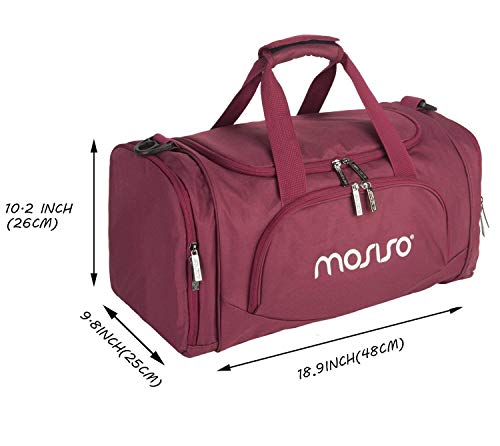 MOSISO Bolsas de Gimnasio Tejido de Poliéster Plegable de Viaje Durante la Noche Duffels Ligero Deportivo Deportes Camping Hombro Bolso para Hombres y Mujeres, Vino Rojo