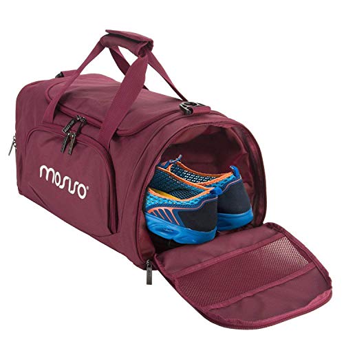 MOSISO Bolsas de Gimnasio Tejido de Poliéster Plegable de Viaje Durante la Noche Duffels Ligero Deportivo Deportes Camping Hombro Bolso para Hombres y Mujeres, Vino Rojo