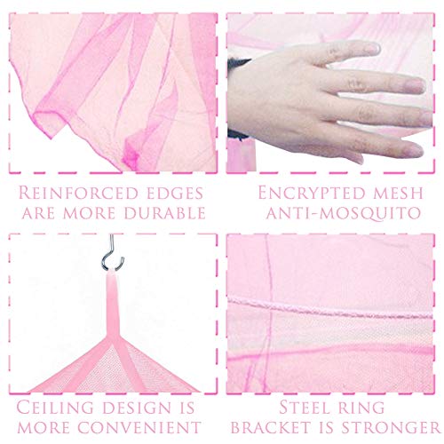 Mosquitera para Camas Individuales y Matrimoniales, Mosquitera de Cama Anti-insectos Mosquitero de Dosel de La Cama Portátil Mosquito Repelente de Insectos Mosquitero Cobertura Completa - Rosa