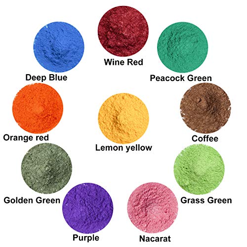 MOSUO Pigmentos en Polvo,20g*10 Colores Natural Mica Tintes para teñir Resina Epoxi, Jabones, Slime, Cera, Pintura, Vela, Uñas, Cosmético y Arte de Bricolaje - Metalizados Colorante