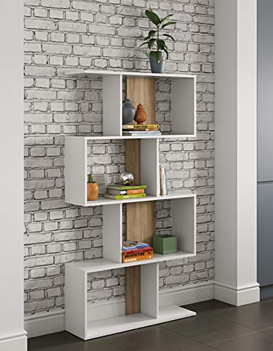 Movian Ercina - Librería, 89 x 25 x 165 cm (largo x ancho x alto), roble y blanco