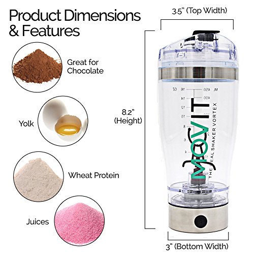 Movit Shaker Electrico USB - vaso mezclador proteinas coctelera eléctrica, agitador batidos de proteina vortex mixer recargable - Mix botellas Gimnasio automático profesional