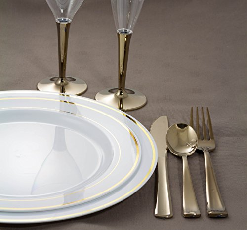 MOZAIK 20 platos de plástico de 23cm en color blanco con el borde dorado