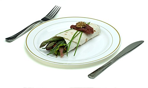 MOZAIK 20 platos de plástico de 23cm en color blanco con el borde dorado