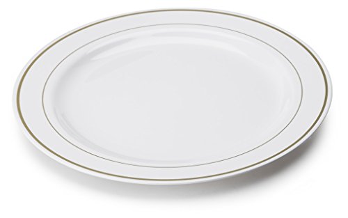 MOZAIK 20 platos de plástico de 23cm en color blanco con el borde dorado
