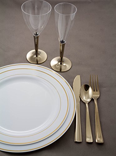 MOZAIK 20 platos de plástico de 23cm en color blanco con el borde dorado