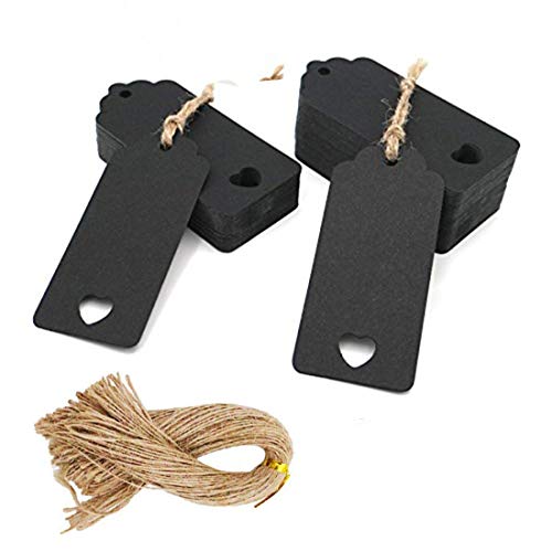 Mr-Label Etiquetas de papel kraft para regalo, etiquetas para colgar con un bonito corazón hueco, para boda, Navidad, marcapáginas, con cuerda de yute gratis (100 unidades), color negro