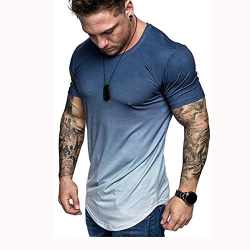 Mr.BaoLong&Miss.GO Nueva Camiseta De Verano para Hombre, Color Degradado De Manga Corta, Camiseta De Manga Corta, Tops Casuales para Hombre, Código Europeo De Moda