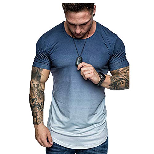 Mr.BaoLong&Miss.GO Nueva Camiseta De Verano para Hombre, Color Degradado De Manga Corta, Camiseta De Manga Corta, Tops Casuales para Hombre, Código Europeo De Moda