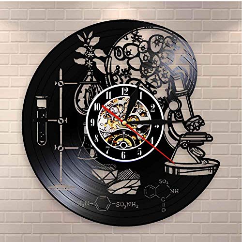 MRQXDP Biología Química Ciencia Instrumento Reloj de Pared Molécula de oxígeno Fórmula química Arte de la Pared Decoración Reloj de Pared con Registro de Vinilo