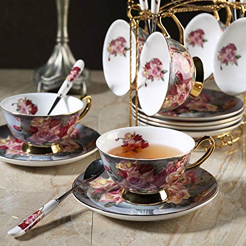 MSNLY Taza de café de China de Hueso de Gama Alta Europea Creativa Rosa Set de Taza de té de la Tarde trazado de platillo de Taza de café de cerámica de Phnom Penh Taza de café de cerámica