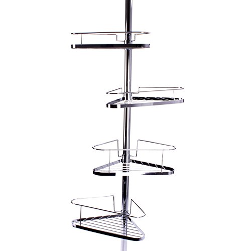MSV Servicio de Ducha telescópico con estanterías, Metal, Plateado, 25.5x250x32.5 cm