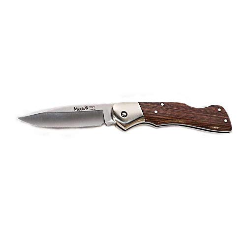 Muela Navaja BX-8NL con Hoja de Acero MoVa de 8,5 cm y empuñadura de Madera de palovioleta y Alpaca de 10 cm para Caza, Pesca, Supervivencia y Bushcraft + Portabotellas de Regalo