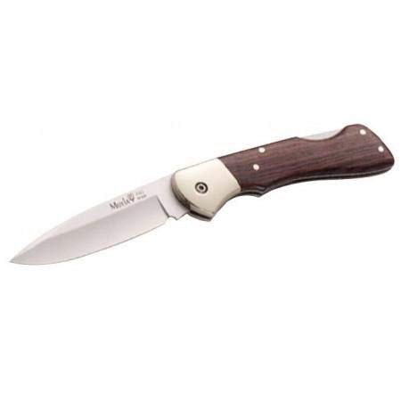 Muela Navaja BX-8NL con Hoja de Acero MoVa de 8,5 cm y empuñadura de Madera de palovioleta y Alpaca de 10 cm para Caza, Pesca, Supervivencia y Bushcraft + Portabotellas de Regalo