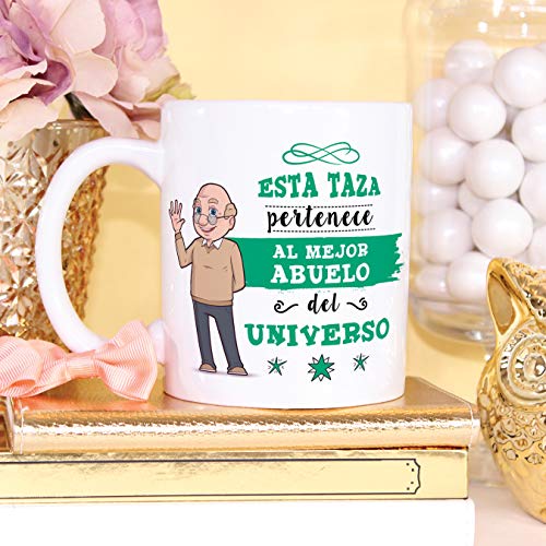 MUGFFINS Taza Abuelo - Esta Taza Pertenece al Mejor Abuelo del Universo - Taza Desayuno/Idea Regalo Original/Día del Padre para Abuelitos. Cerámica 350 mL