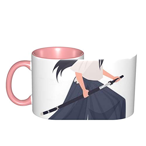 Mujer guerrera japonesa o chica samurái mujer joven en Kimon F taza de café de cerámica 11 división Gu