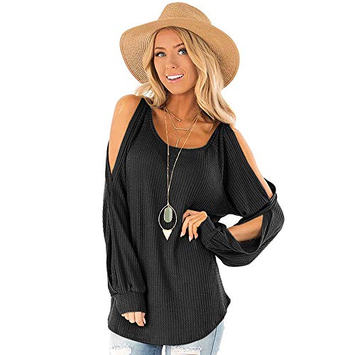 Mujer Jerséis De Moda Casual O-Cuello Ahueca hacia Fuera La Manga Linterna Estilo SóLido Gofres Camisetas Blusa Tops Pullover Suéter