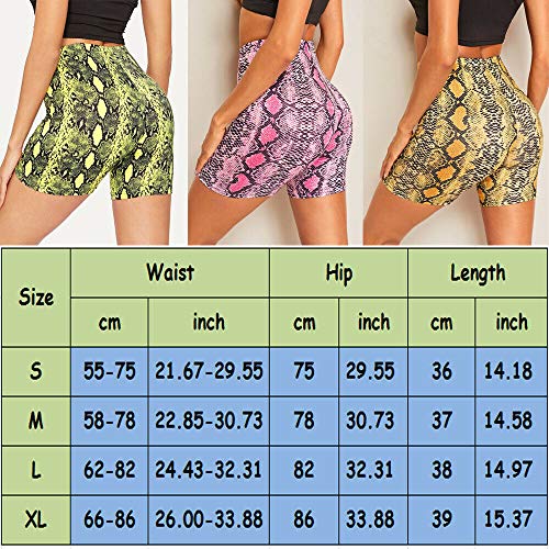 Mujer Pantalones Cortos de Motociclista Elásticos Ajustados, Neón Brillante de Cintura Alta Pantalones Cortos Calientes Atractivos Leggings Active Gym Workout Yoga (H Serpentina Rosa, M)