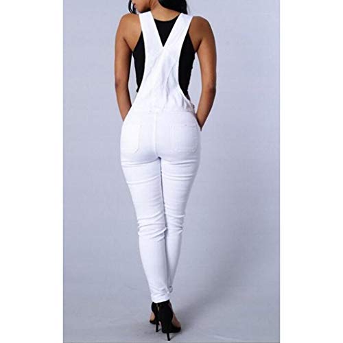 Mujer Pantalones Vaqueros Vintage Ocasional Elásticos Skinny Ajustable Vaqueros Tamaños Cómodos Peto Elegantes Moda Clásica Color Ropa Sólido Monos Overall (Color : Blanco, Size : L)