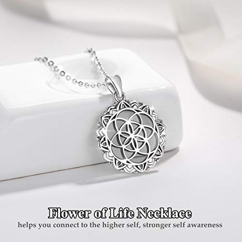 Mujeres Collares de Flor de La Vida, Plata de ley 925 Geometría Sagrada Colgante Semilla de la Vida, Collar de yoga 46CM Cadena, Joyas Espirituales de CELESTIA, Bautizo Regalos para Ninas