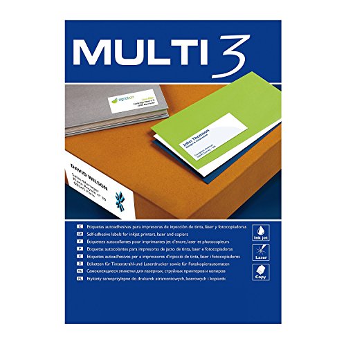 Multi-3 - Etiquetas adhesivas multi3 para inkjet laser y fotocopiadoras cantos rectos 100 hojas 48,5 x 25,4mm
