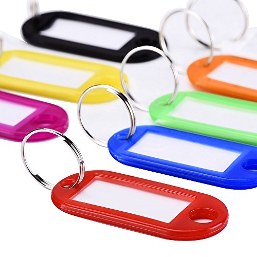 Multi-colores Etiquetas con Llaveros Llavero de Plastico con Etiquetas con Anillo llavero, 100 Piezas