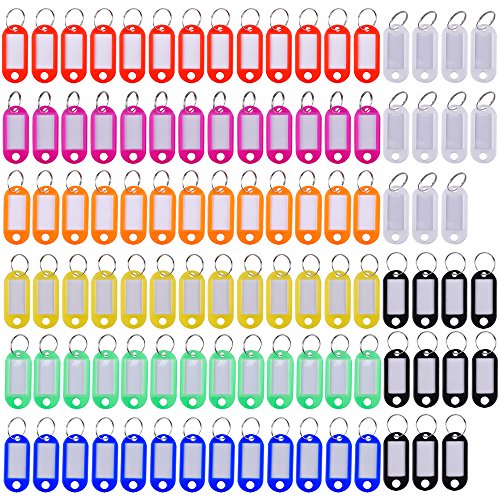 Multi-colores Etiquetas con Llaveros Llavero de Plastico con Etiquetas con Anillo llavero, 100 Piezas