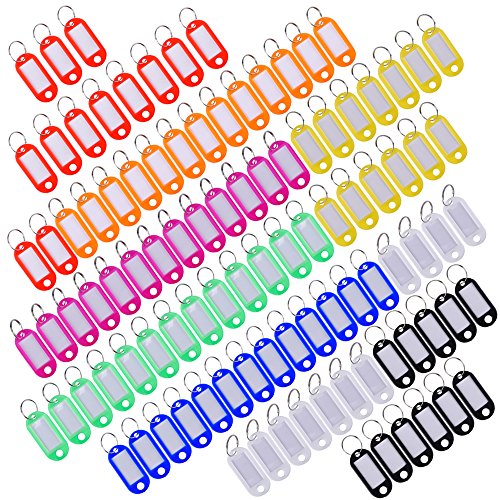 Multi-colores Etiquetas con Llaveros Llavero de Plastico con Etiquetas con Anillo llavero, 100 Piezas