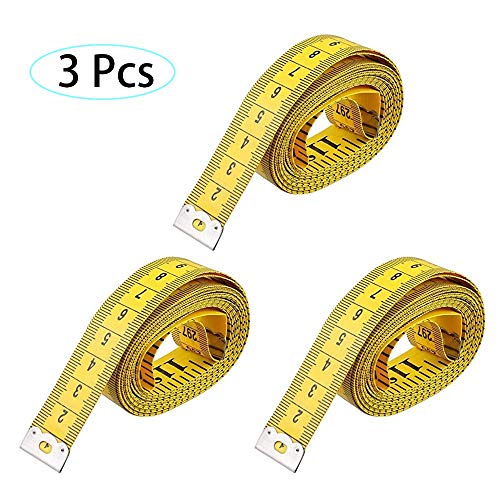Multifunción Cinta Amarillo Artesanal Flexible de Coser Medidas de Cinta, 300cm 120 Pulgadas, 3 pzas Cinta de medición de cuerpo blando Regla de doble