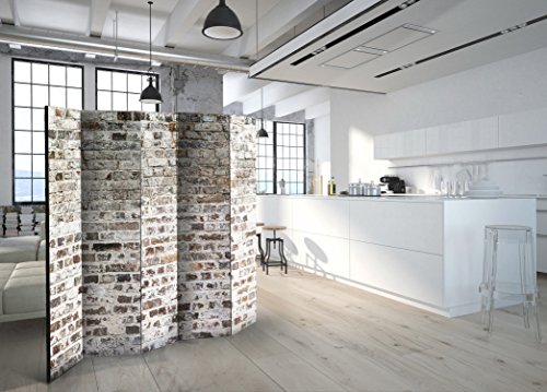 murando Biombo Ladrillo 225x172 cm de Impresion Unilateral en el Lienzo de TNT de Calidad Decoracion Foto Biombo de Madera con Imagen Impresa Separador Grande Home Office Gris f-A-0411-z-c