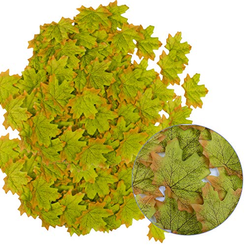 Muscccm Hojas de Otoño, 400 piezas Hojas otoño Decoracion Halloween Hojas de Arce Artificiales de Colores de Otoño Mezclados para Bodas, Acción de Gracias, Eventos y Decoración al Aire Libre del café