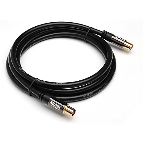 MutecPower 2m de Cable para TV/AV Antena coaxial Macho a Hembra coaxial Pair - HDTV/Full HD con Oro Conectores y Tapas de Metal Plateado - 2 Metros Negro
