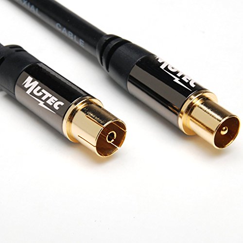 MutecPower 2m de Cable para TV/AV Antena coaxial Macho a Hembra coaxial Pair - HDTV/Full HD con Oro Conectores y Tapas de Metal Plateado - 2 Metros Negro