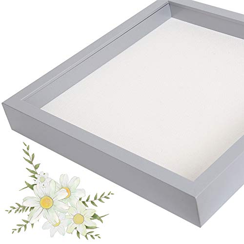 Muzilife Deep Box - Marco de fotos con alfombrilla de lino (12 x 12 cm, profundidad interior de 2,5 cm, marco de fotos 3D con panel de cristal para colgar o visualizar, color gris