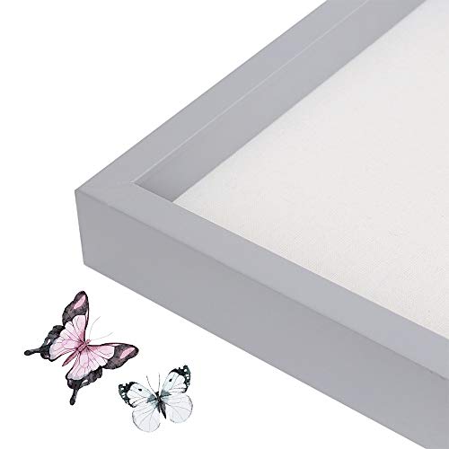 Muzilife Deep Box - Marco de fotos con alfombrilla de lino (12 x 12 cm, profundidad interior de 2,5 cm, marco de fotos 3D con panel de cristal para colgar o visualizar, color gris