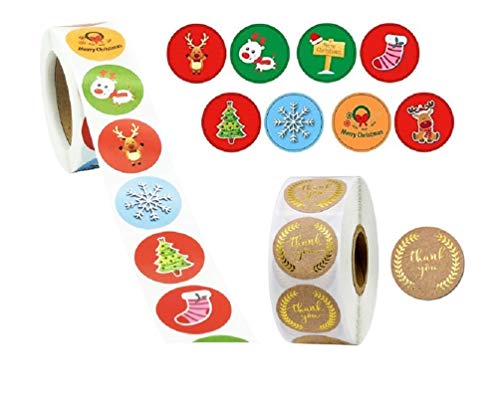 N /A 500 Etiquetas 500 Etiquetas de Agradecimiento Doradas Festival de Navidad, cumpleaños Bodas Vacaciones Regalos Decorativos Etiquetas Adhesivas Pegatinas