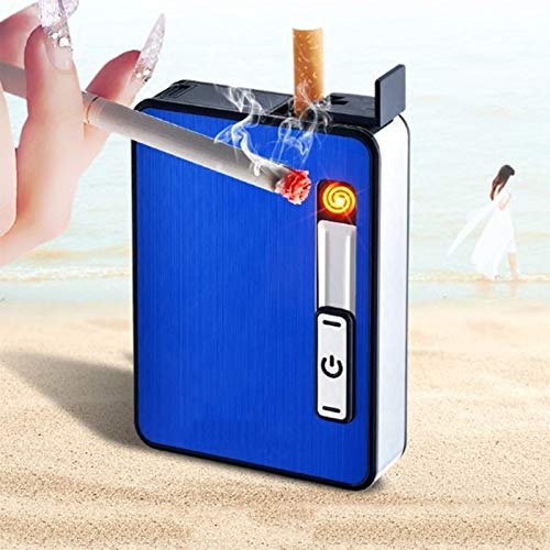 N / A Estuche para Cigarrillos con Encendedores, Porta Cigarrillos De Aluminio, Estuche para Cigarrillos Portátil De Metal, Encendedores Electrónicos Recargables Sin Llama A Prueba De Viento 2 En 1
