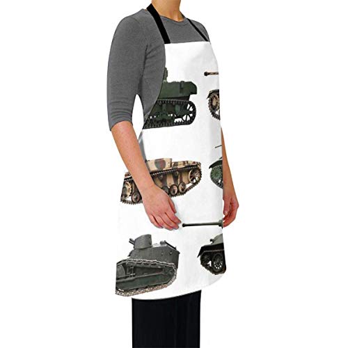 N\A Delantales Delantal con Peto Ajustable Cocina para cocinar, Tanques Blindados de la Segunda Guerra Mundial con Camuflaje Arma de artillería de Poder Militar, para Mujeres Hombres Chef