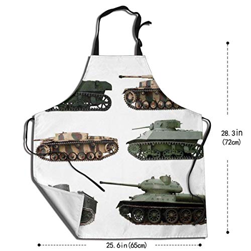 N\A Delantales Delantal con Peto Ajustable Cocina para cocinar, Tanques Blindados de la Segunda Guerra Mundial con Camuflaje Arma de artillería de Poder Militar, para Mujeres Hombres Chef