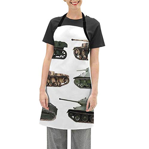 N\A Delantales Delantal con Peto Ajustable Cocina para cocinar, Tanques Blindados de la Segunda Guerra Mundial con Camuflaje Arma de artillería de Poder Militar, para Mujeres Hombres Chef
